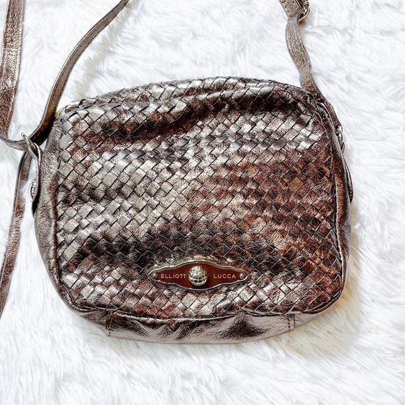 Elliot Lucca Metallic Brown Braided Leather Crossbody Bag - Picture 8 of 8